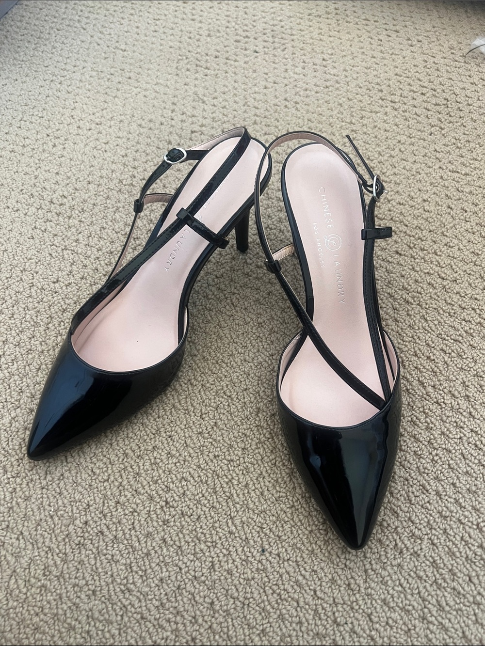 Chinese Laundry Black Patent Pointed Toe Slingback Heels